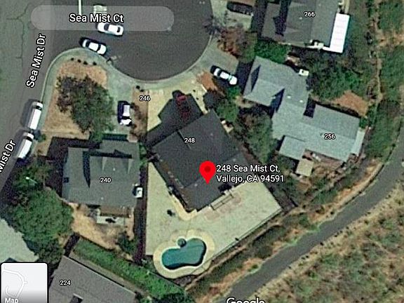 Aerial view of the property. No neighbors to the back with a view of San Pablo Bay.