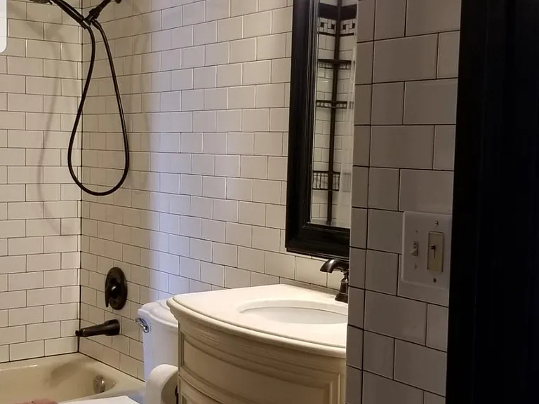 Master bathroom. there is an entry door from the hallway, and an entry pocket-door from the walk-through closet. You can keep it locked from the hallway so that only you can use it.