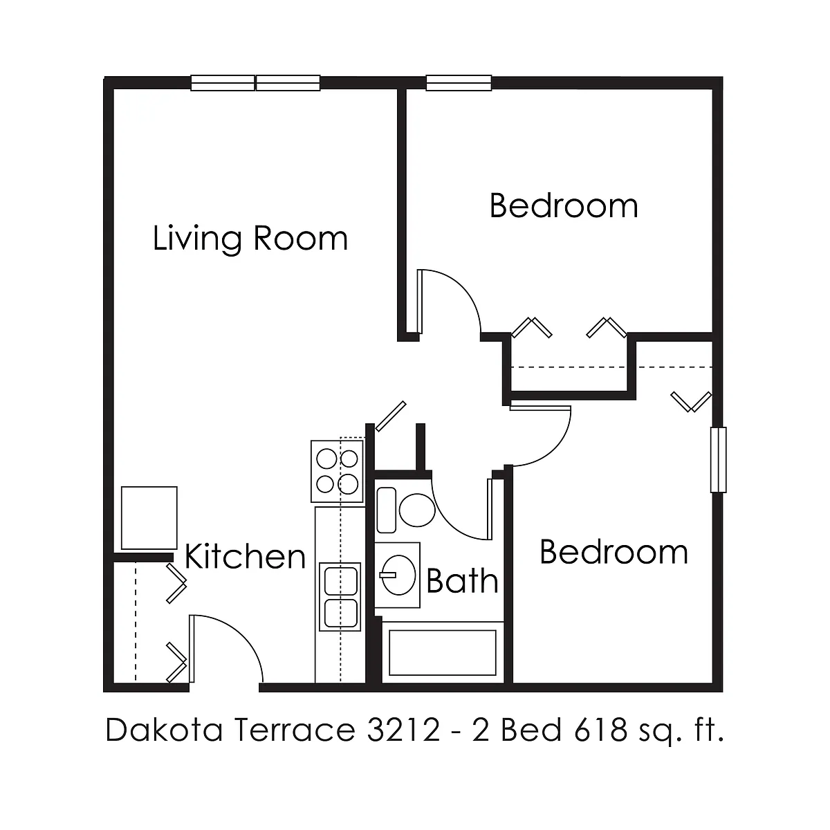 Floor plan 2 Bed 1 Bath | 618 sqft