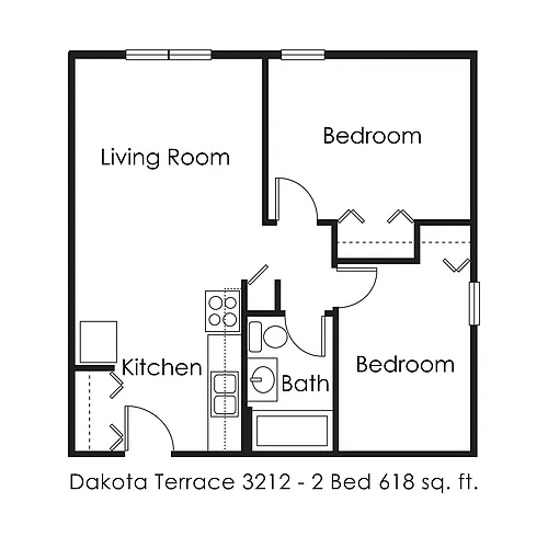 Floor plan 2 Bed 1 Bath | 618 sqft