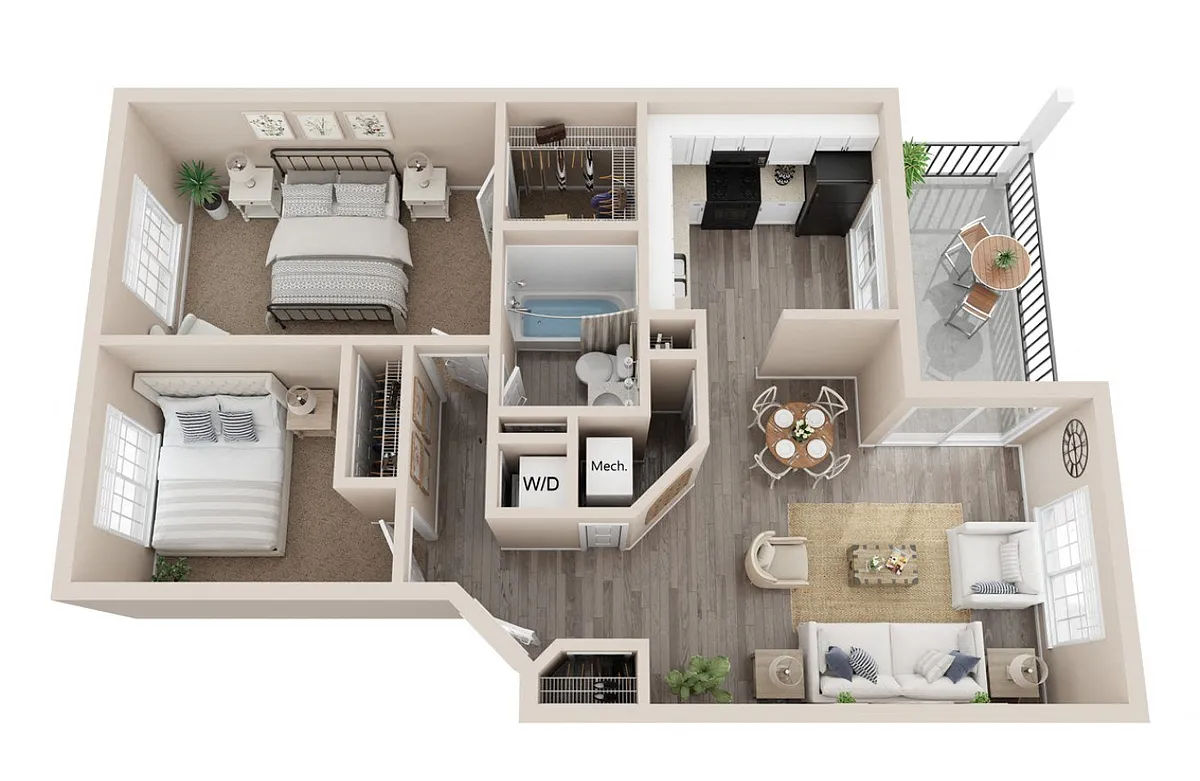Floor plan 2 Bed 1 Bath - Tamarak