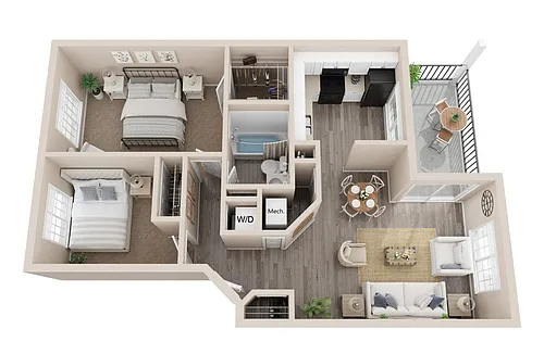 Floor plan 2 Bed 1 Bath - Tamarak Renovated