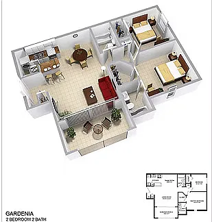 Floor plan Gardenia | 2 Bed | 2 Bath | Premium
