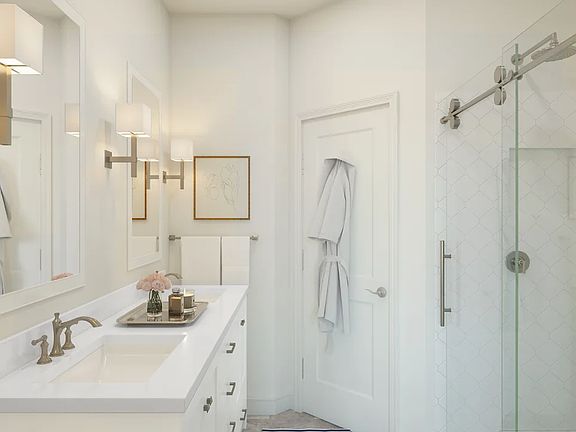 Primary bath with brushed satin nickel hardware