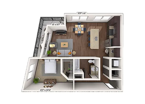 Floor plan Traditional 1x1 817 SF