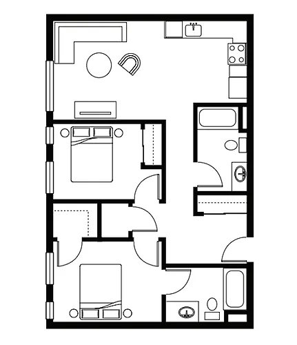 Floor plan 2 Bedroom 2 Bath - E3