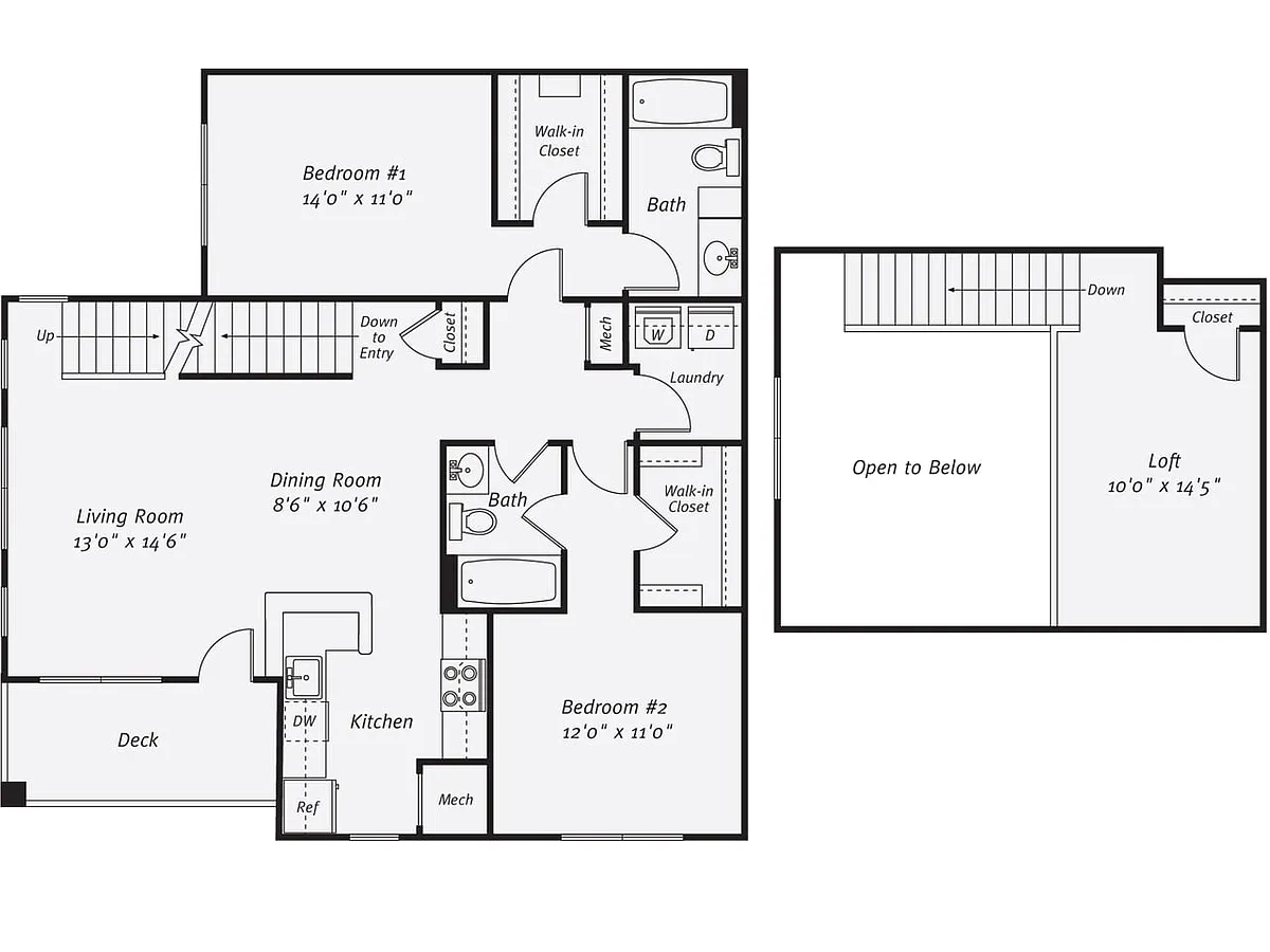 Floor plan 2 Bed/2 Bath-The Jones Loft A