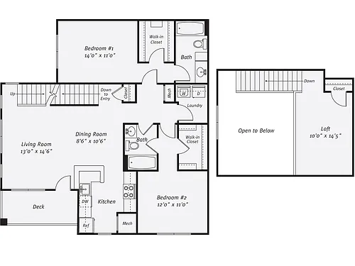 Floor plan 2 Bed/2 Bath-The Jones Loft A