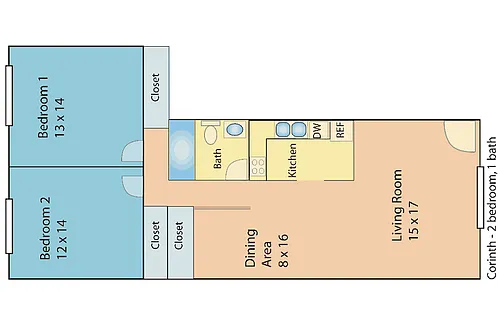 Floor plan 2 bed 1 bath Renovated