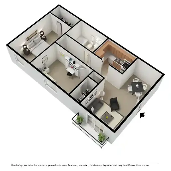 Floor plan 2 Bd 1 Ba