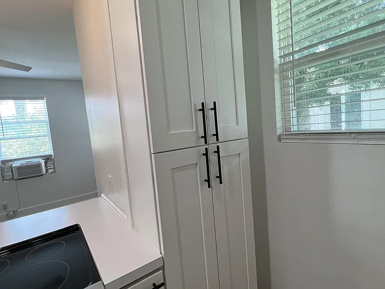 Kitchen has large, floor to ceiling pantry for storage.