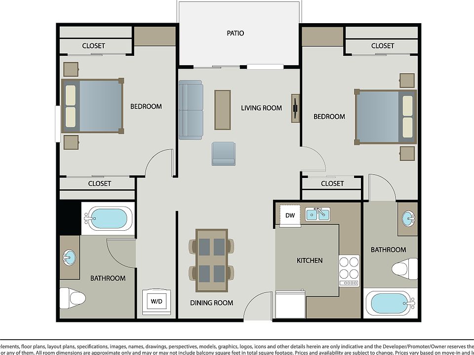 2 Bed 2 Bath (B1+B2)