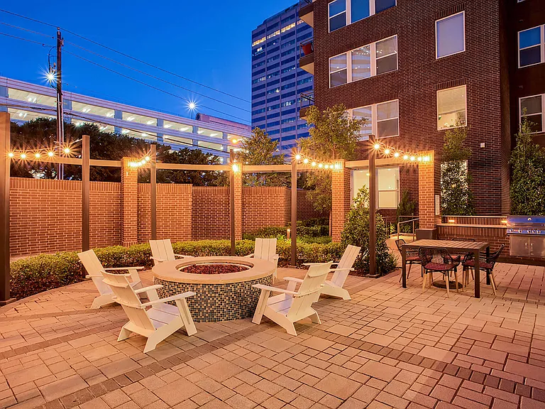 On cool nights, cozy up at the outdoor fire pit