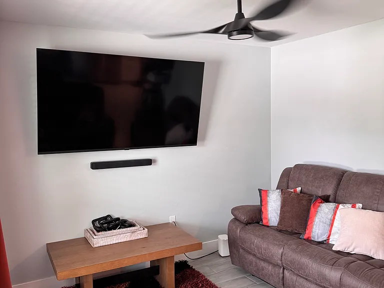 Comfortable shared living room, unlimited access to 70" television, complimentary streaming channels.