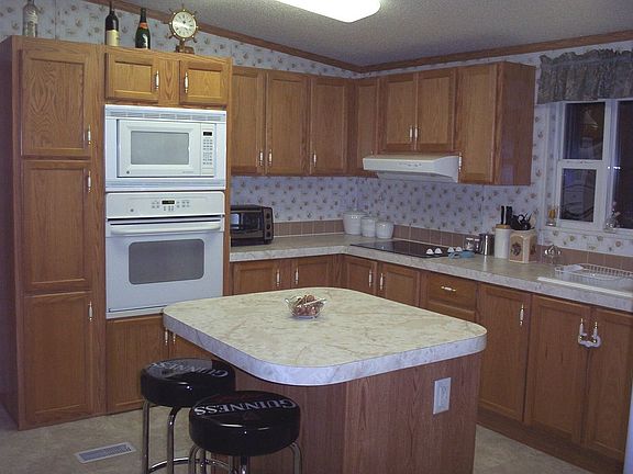 kitchen with island and large picture window