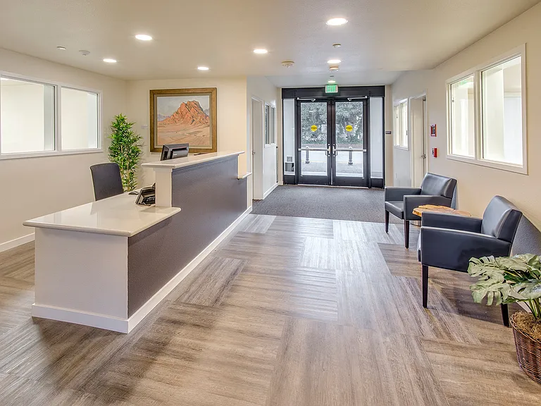 Bright reception area featuring modern finishes and accessible design.