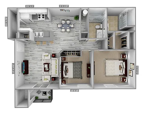 Floor plan 2 Bedrooms | 2 Bathrooms