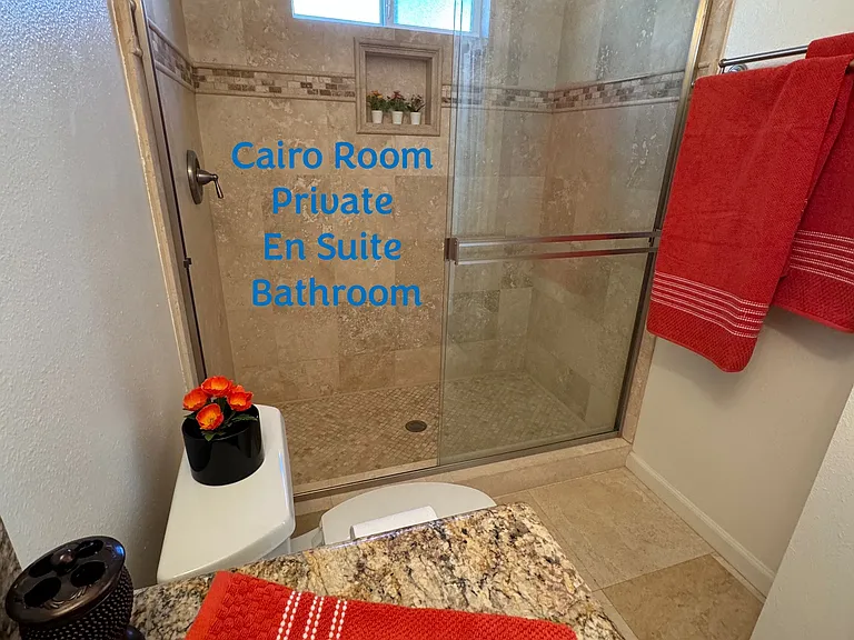 This is the private en suite full bathroom attached to the Cairo Room.