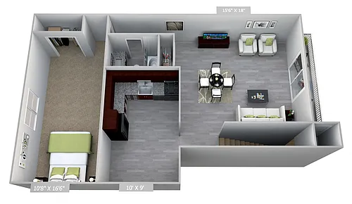 Floor plan Columbia Gardens 1 Bedroom End Unit