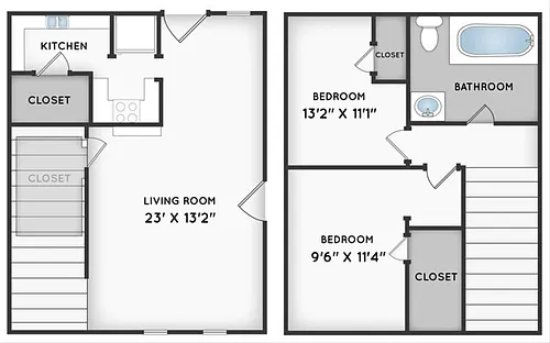 Floor plan 2 Bed & 1 Bath