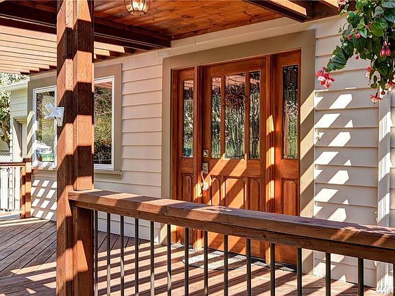 Close up of the front porch and door.