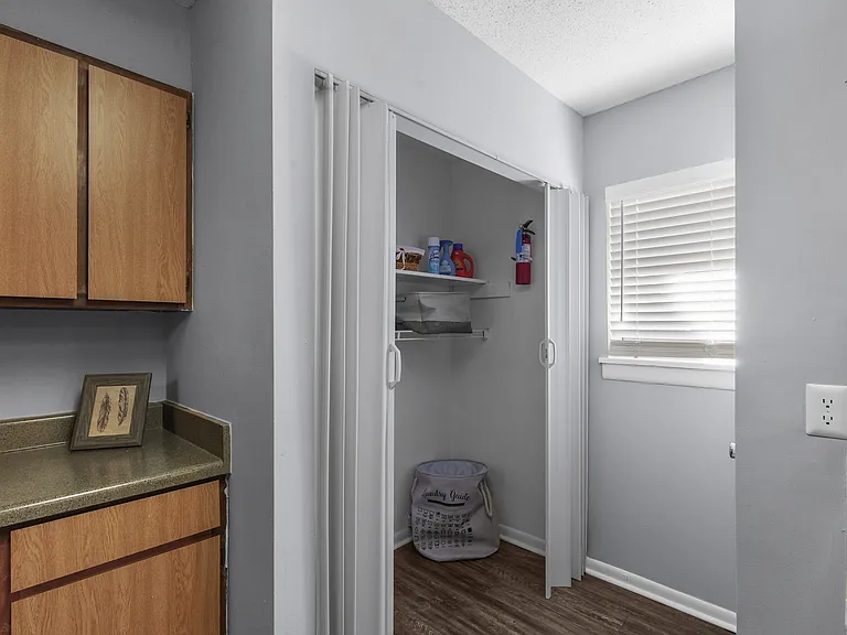 Generous storage solutions, including a dedicated pantry, make everyday living effortless at Lakeland East Apartments in Flowood, MS. Managed by Highlands Vista Group.
