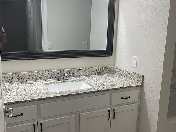 Hall bath vanity area