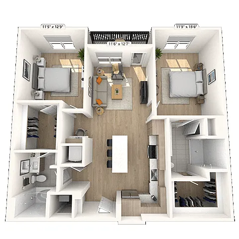 Floor plan B3 2x2 1153 SF
