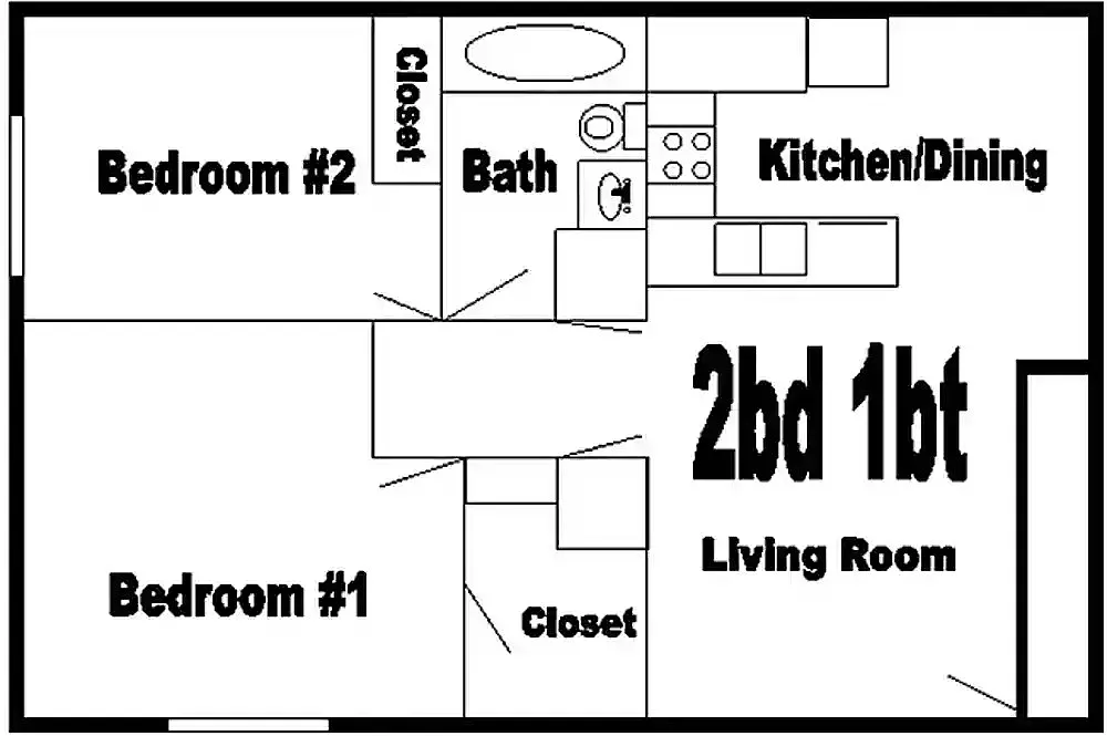 Floor plan 2 Bed- 1 Bath - 1 Year Lease - Move in Special