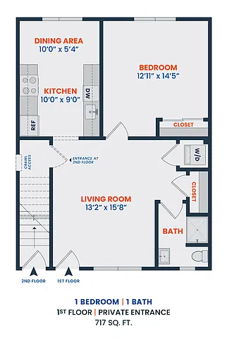 Floor plan 1 Bed | 1 Bath Lux