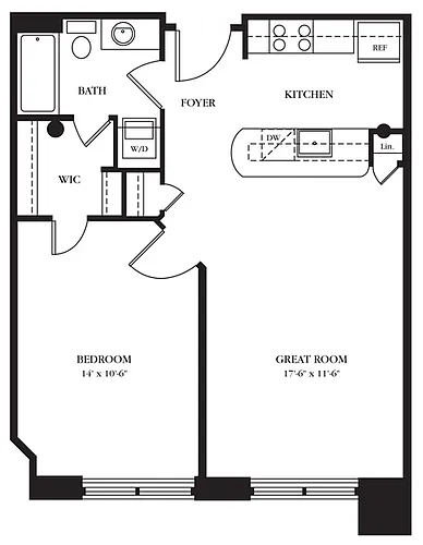 Floor plan AC-A One Bedroom, One Bathroom