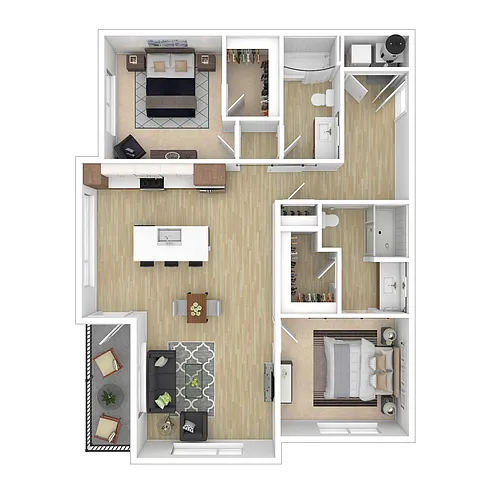 Floor plan 2 Bed 2 Bath Plus (1,107-1,160 Square Feet)