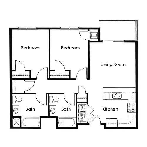 Floor plan 2 Bed 2 Bath | 833 sqft