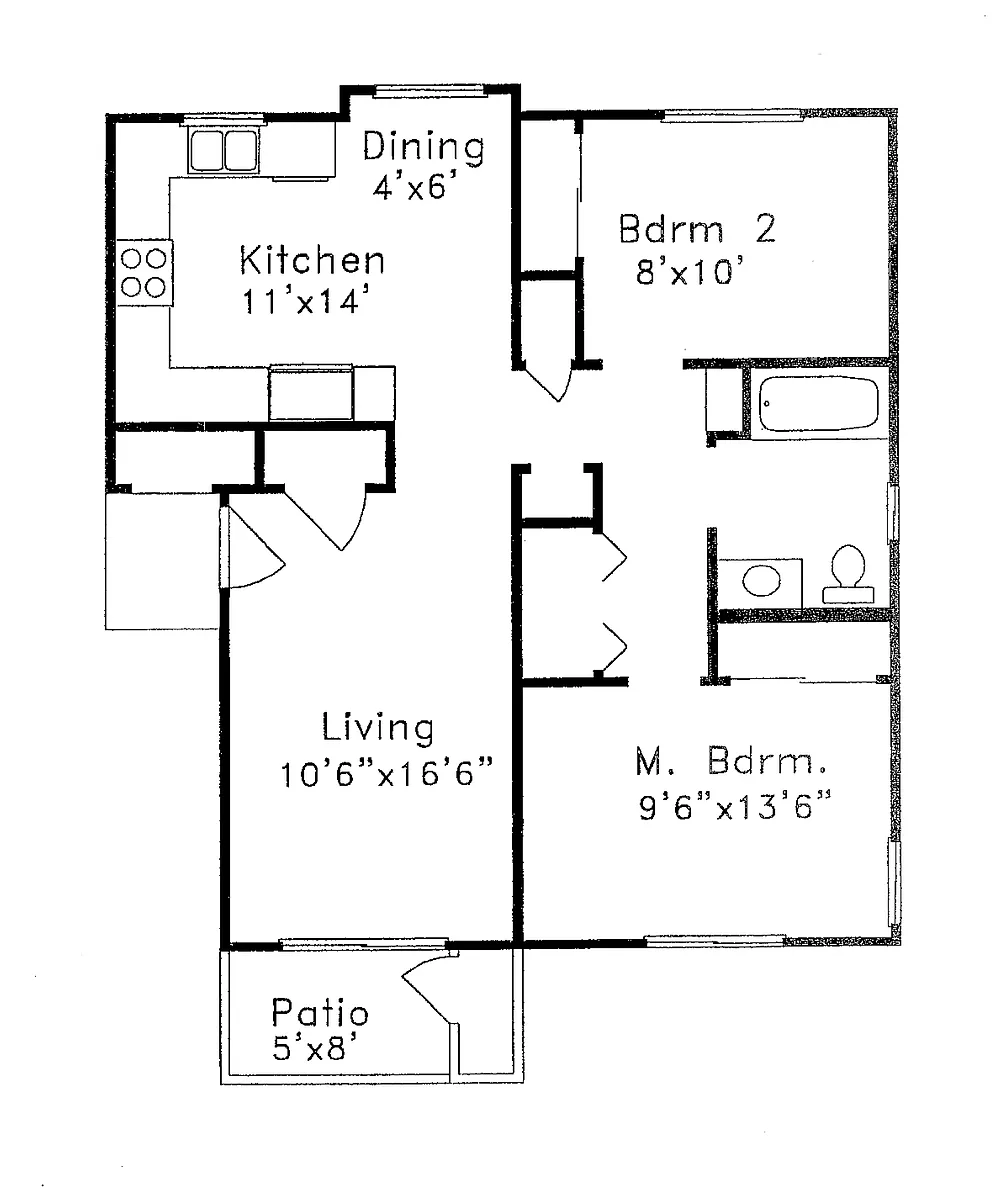Floor plan 2 BR, 1 BA