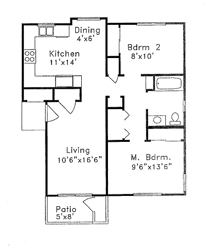 Floor plan 2 BR, 1 BA