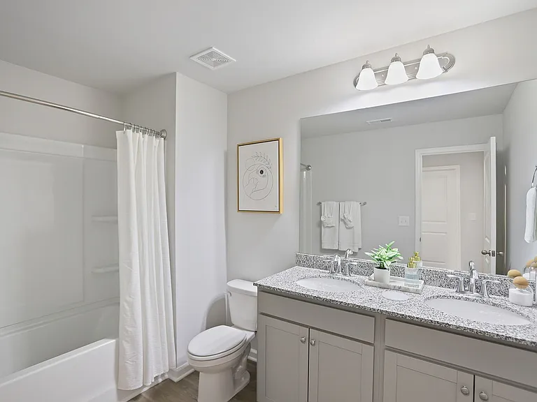 Bathroom with Dual Vanity and soaking bathtub