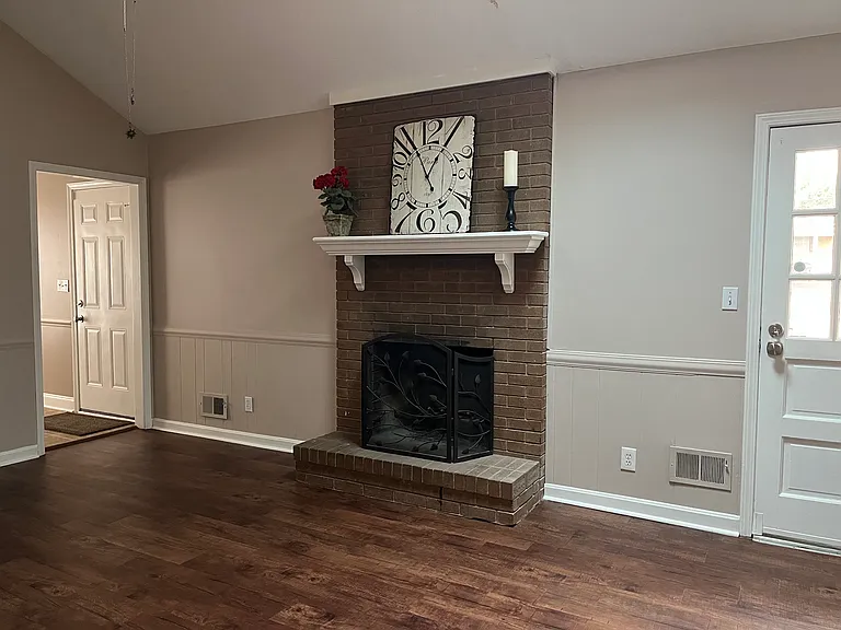 large family room with fireplace