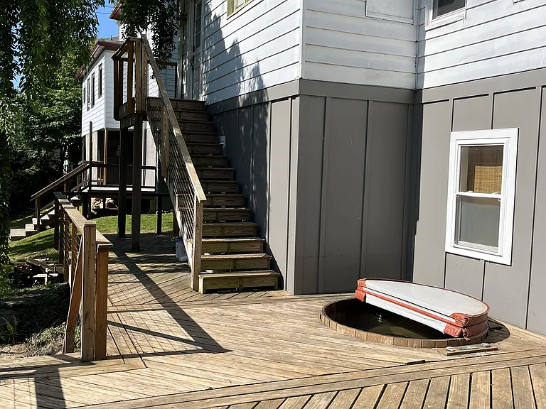 Deck and cedar hot tub.