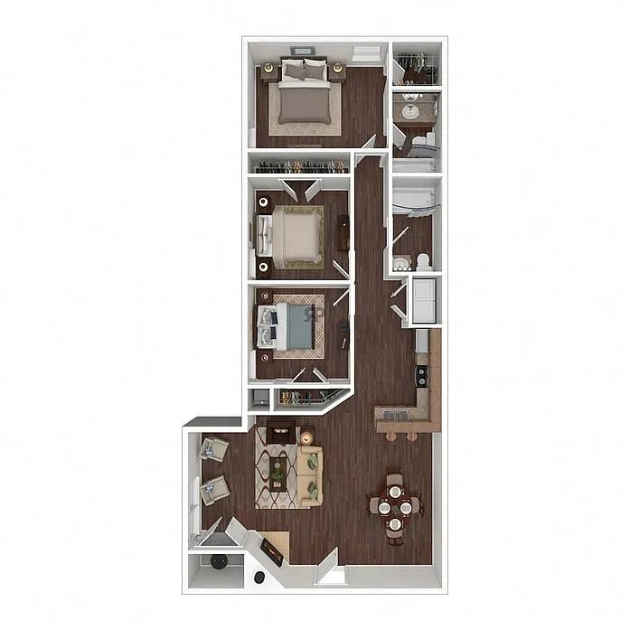 Floor plan 3BR 2BA (1120 SF)