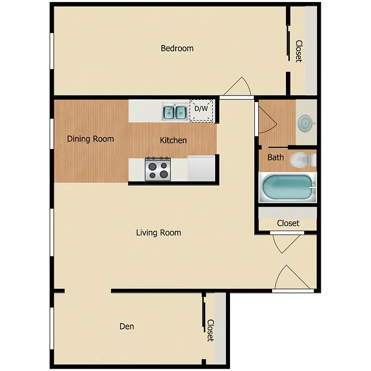 Floor plan 1 Bed 1 Bath w/Den