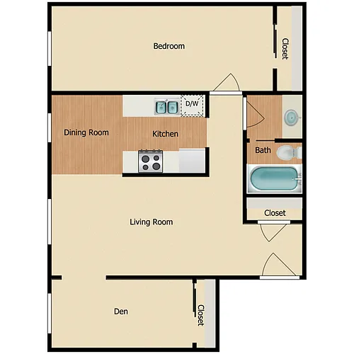 Floor plan 1 Bed 1 Bath w/Den