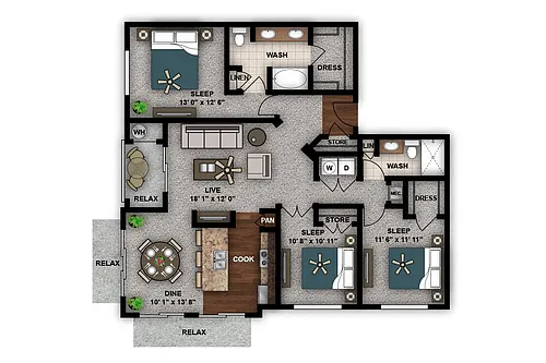 Floor plan Three Bedroom Renovated D1r