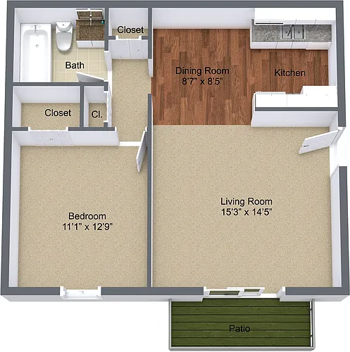 Floor plan One Bedroom Patio - Balcony
