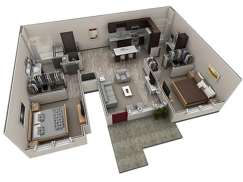 Floor plan 2 BR Grand Courtyard Garage