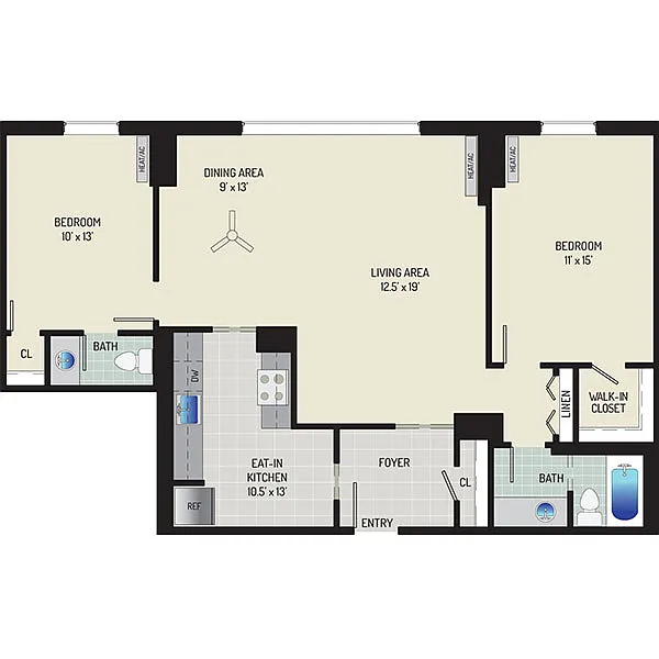 Floor plan 2 Bedrooms + 1.5 Baths