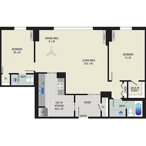 Floor plan 2 Bedrooms + 1.5 Baths