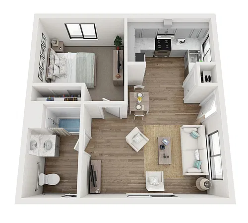 Floor plan 1x1 West B