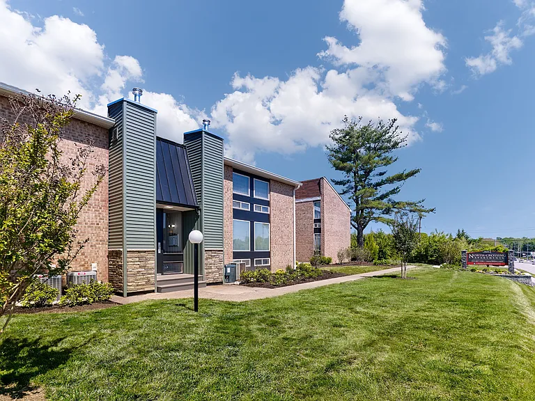 Exterior view of newly renovated North Crossing Apartments located in Willow Grove, PA.