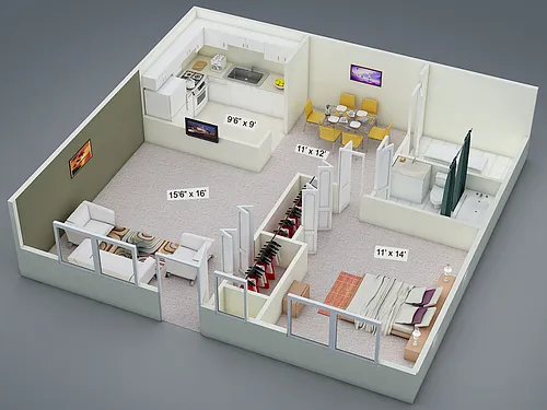 Floor plan One Bedroom Ranch