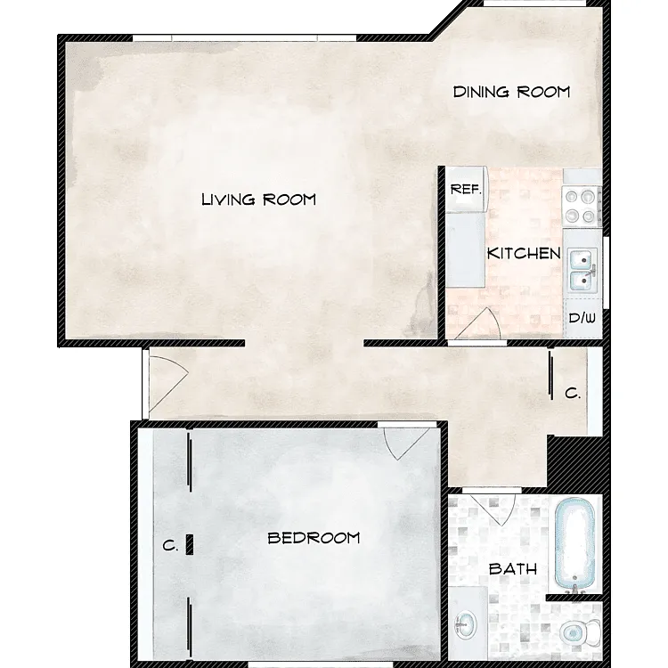 Floor plan 1 Bed 1 Bath F